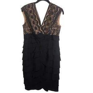 Adrianna Papell Petite Black Lace Cocktail Dress Tiered Size 12P